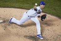 New York Mets' Jacob deGrom delivers a pitch during the fourth inning of the team's baseball game against the Washington Nationals on Friday, April 23, 2021, in New York. (AP Photo/Frank Franklin II)