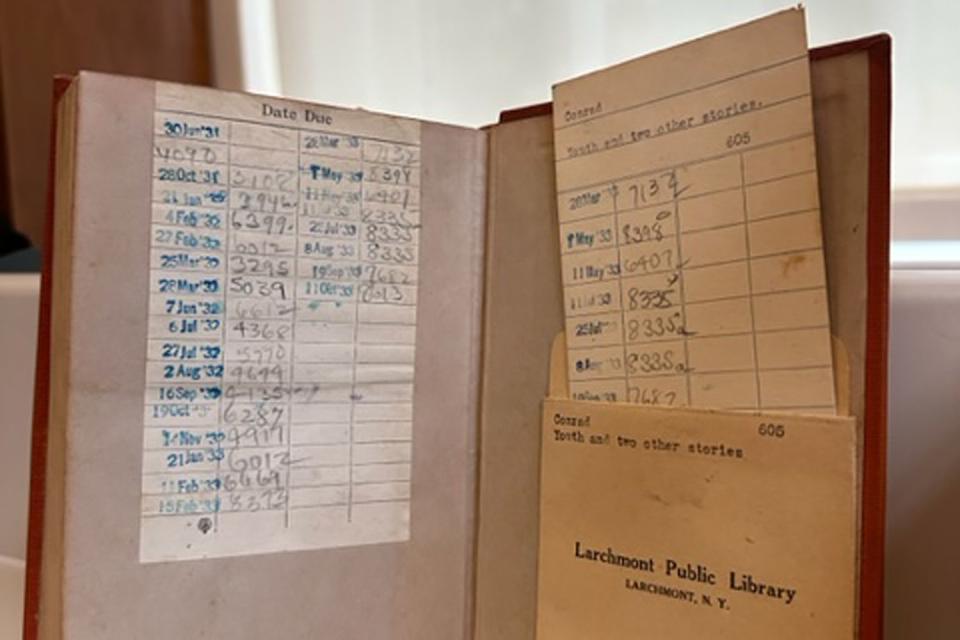 <p>Larchmont Public Library</p> The book was returned nearly 90 years after it was borrowed.