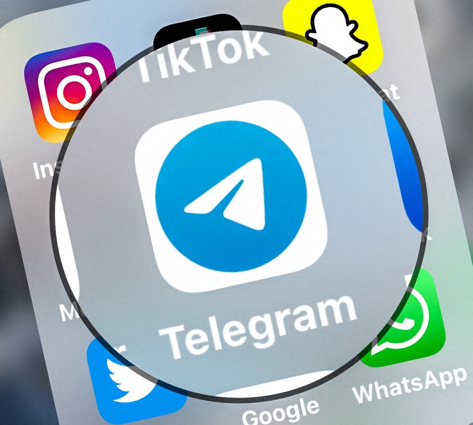 This photograph taken on March 23, 2022, shows the logo of Telegram Messenger \