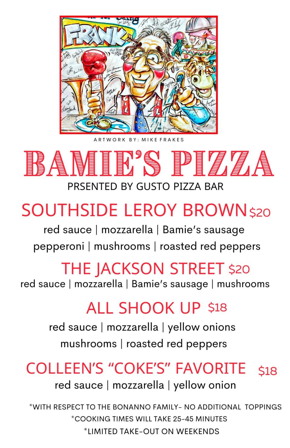 Bamie's Pizza House returns to Gusto Pizza Bar on Friday and Saturday.