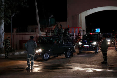 The convoy transferring Indian Air Force pilot Abhinandan Varthaman, who was captured by Pakistan on Wednesday, is pictured near Wagah border, on the outskirts of the northern city of Amritsar, India March 1, 2019. REUTERS/Danish Siddiqui