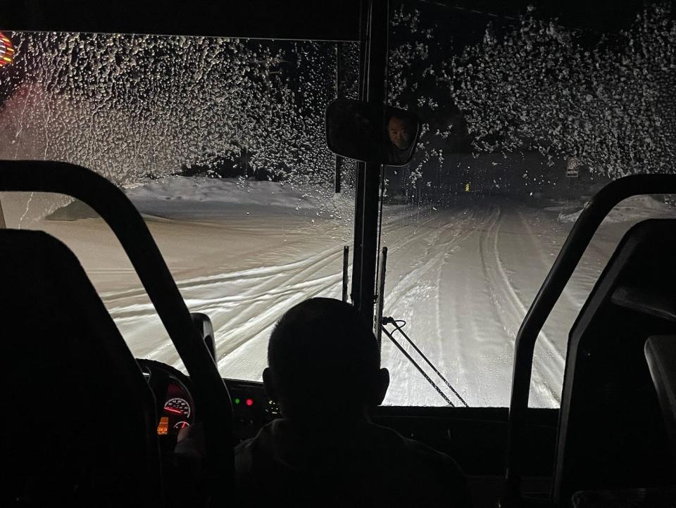 The team took a bus 18 hours home to Seattle, driving through snowy roads.