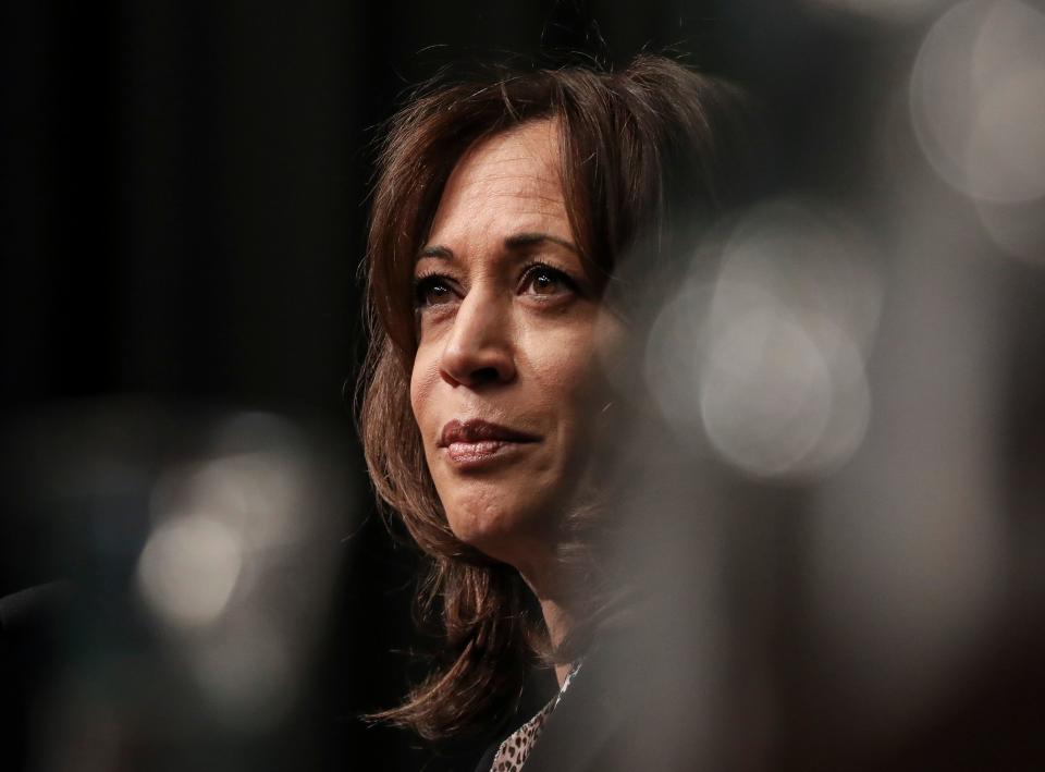 NEW YORK, NY - APRIL 5: Democratic presidential candidate U.S. Sen. Kamala Harris (D-CA) speaks at the National Action Network's annual convention, April 5, 2019 in New York City. A dozen 2020 Democratic presidential candidates are speaking at the organization's convention this week. Founded by Rev. Al Sharpton in 1991, the National Action Network is one of the most influential African American organizations dedicated to civil rights in America. (Photo by Drew Angerer/Getty Images)