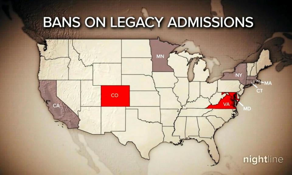 PHOTO: Virginia, Maryland and Colorado have banned the practice of legacy admissions in colleges. Other states, such as California, New York and Massachusetts are considering similar proposals. (ABC News)