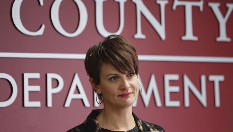 Dr. Angela Dunn, executive director of the Salt Lake County Health Department, speaks to members of media during a press conference at the Salt Lake County Government Center in Salt Lake City on May 23, 2022.