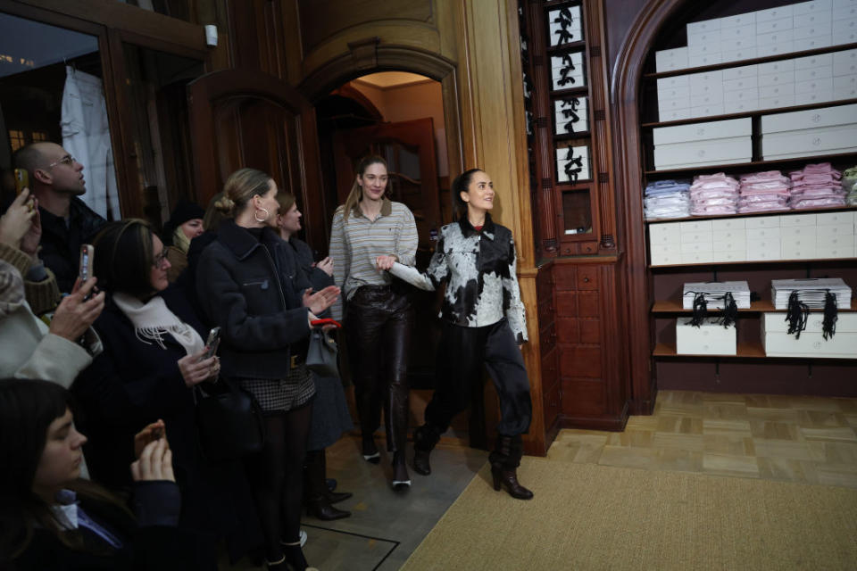 Saks Potts cofounders Cathrine Saks and Barbara Potts take their bow at Copenhagen Fashion Week