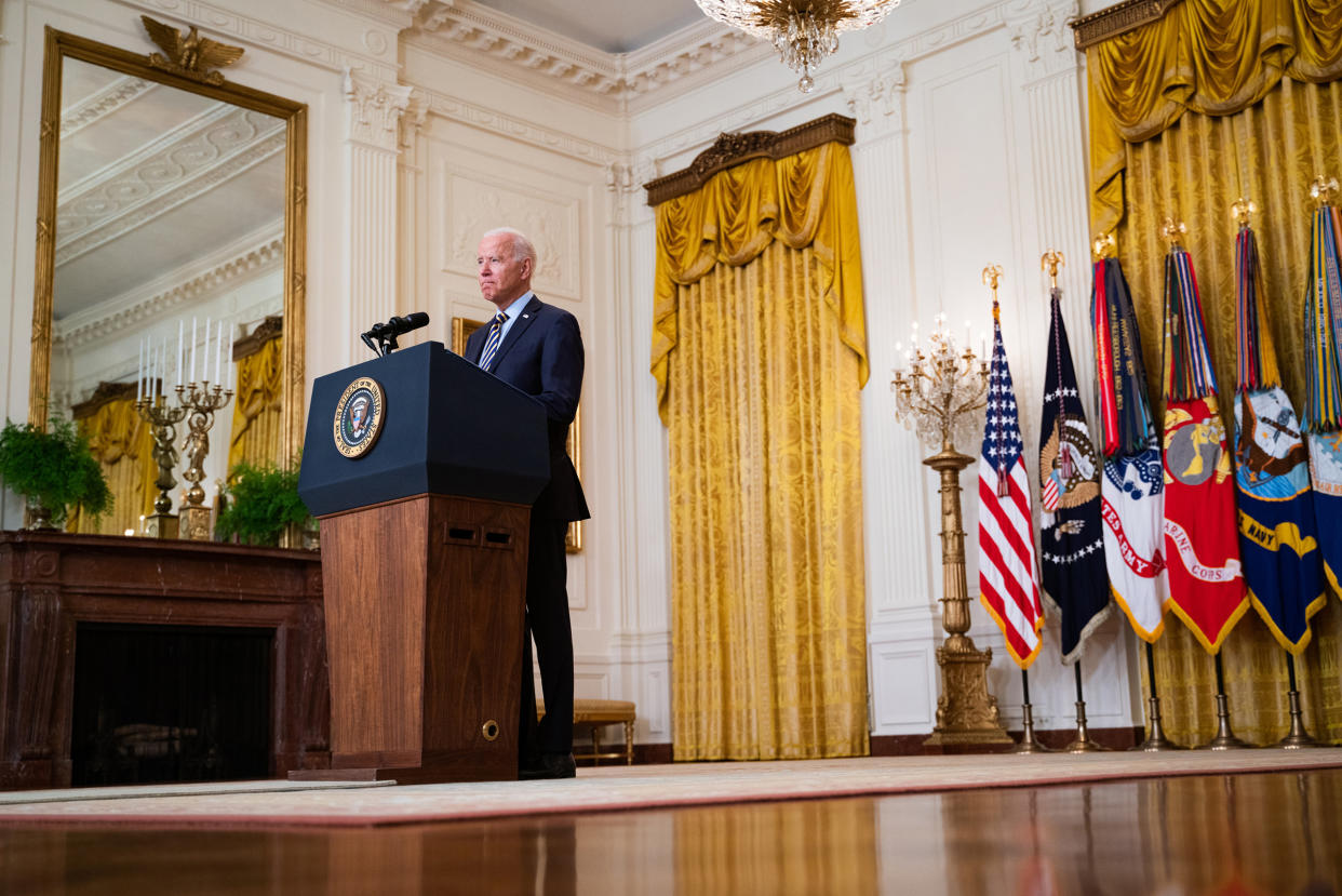 President Biden delivers remarks about the U.S. withdrawal from Afghanistan at the White House in Washington, D.C., on July 8, 2021.