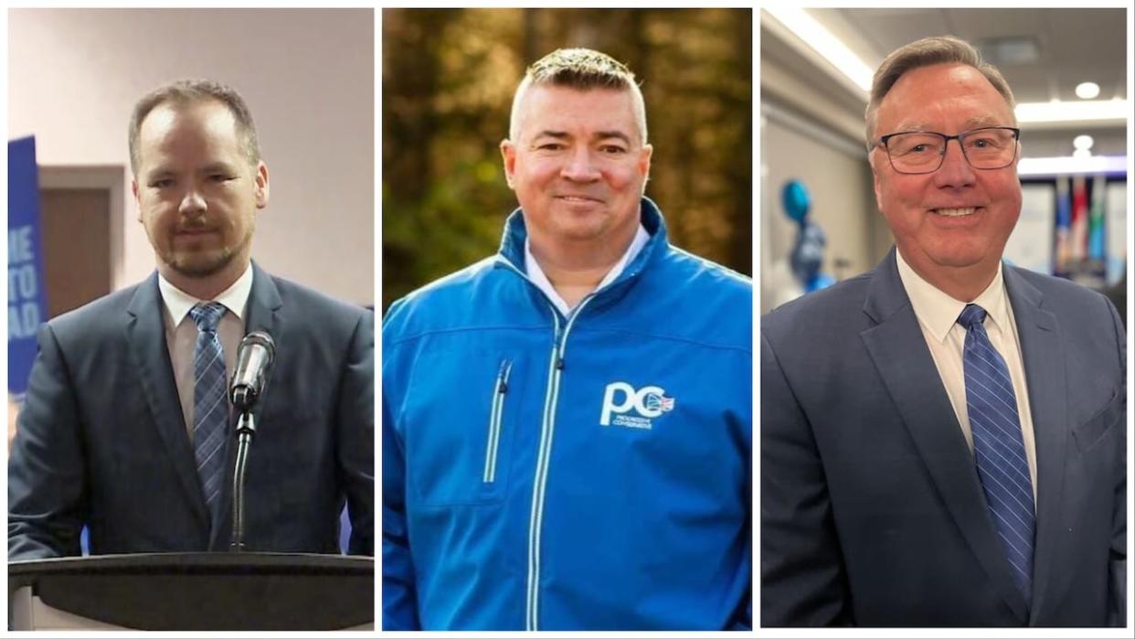 From left: Eugene Manning, Lloyd Parrott and Tony Wakeham took part in the leadership runs only televised debate this Sunday. A new leader will be chosen in October. (John Pike/CBC, Submitted by Lloyd Parrott, Peter Cowan/CBC - image credit)