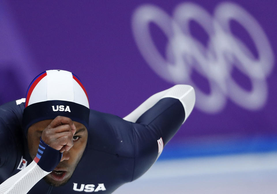 Shani Davis finished 19th in the men’s 1,500 meters speed skating race at the 2018 Winter Olympics. (AP)