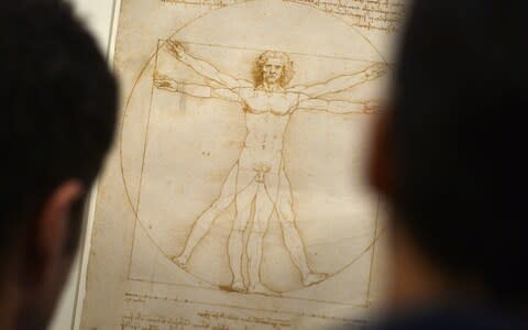 Leonardo da Vinci's "Vitruvian Man" in Venice's Accademia Gallery - Credit: &nbsp;GABRIEL BOUYS/AFP