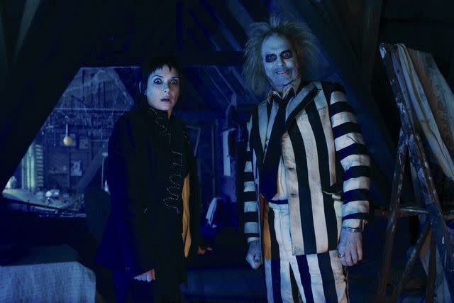 <p>Warner Bros. Pictures</p> Winona Ryder as Lydia Deetz and Michael Keaton as Beetlejuice in 'Beetlejuice Beetlejuice'