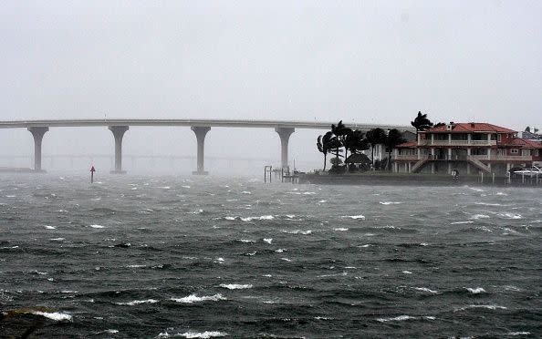 General view of St. Pete Beach bay as strong winds from Hurricane Ian arrive on September 28, 2022, in St. Petersburg, Florida.