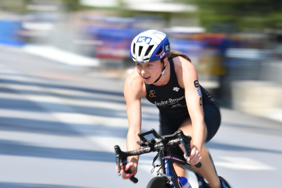 Team GB's Georgia Taylor-Brown struggled to stay on the bike in her first triathlon - now she's an Olympian (Picture: Reuters)