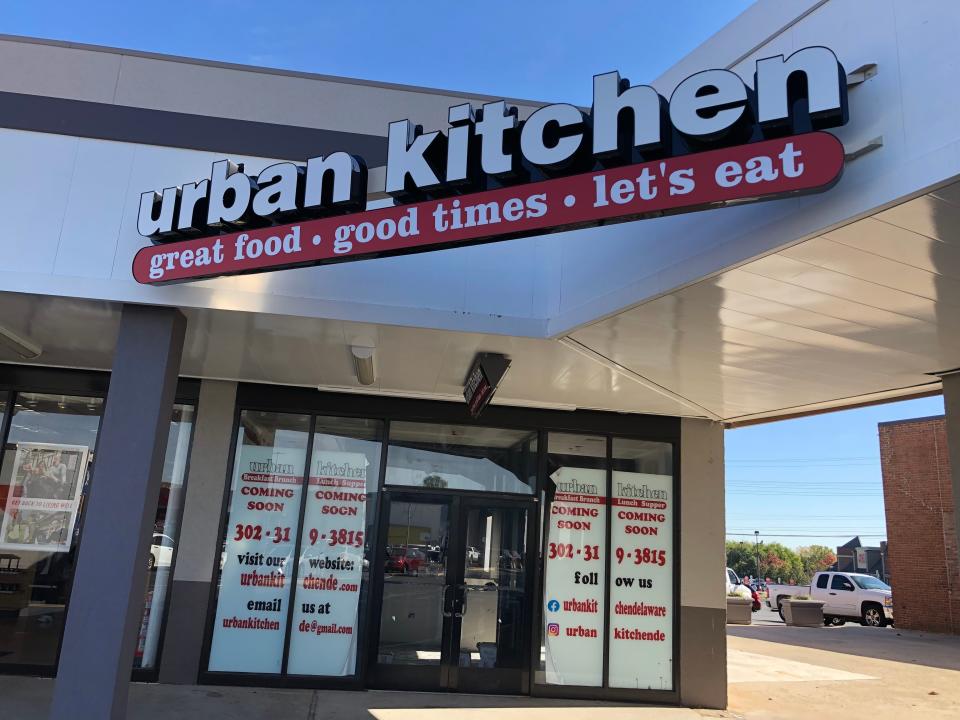 Urban Kitchen is one of several businesses to come to the Prices Corner shopping center since it started undergoing renovations in 2019. Its sign replaced a similarly angled Radioshack sign that was left several years after the store closed.