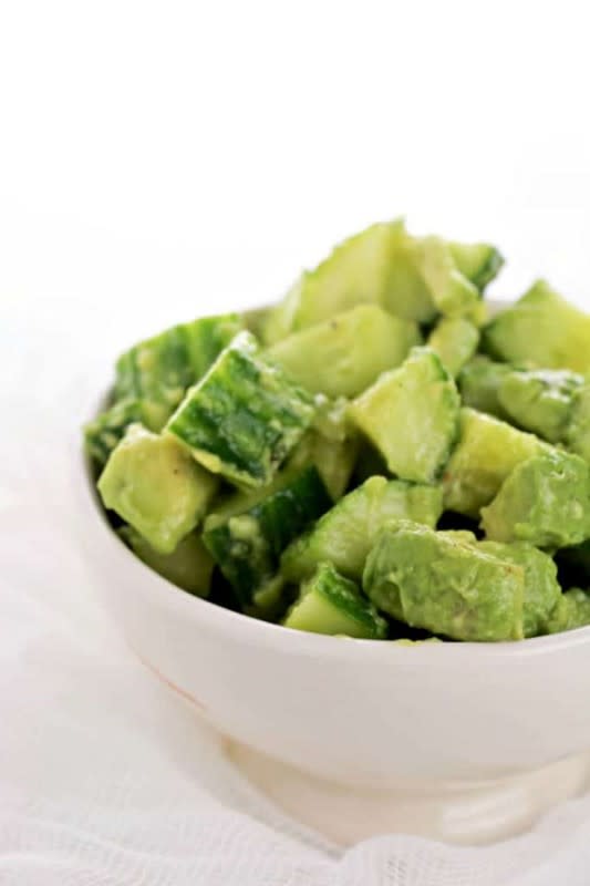 <p>Stylish Cravings</p><p>This low-carb avocado cucumber salad is the perfect side dish! Eat it on its own, with seafood, or with an arugula salad.</p><p><strong>Get the recipe: </strong><a href="https://stylishcravings.com/low-carb-avocado-cucumber-salad/" rel="nofollow noopener" target="_blank" data-ylk="slk:Low-Carb Avocado Cucumber Salad;elm:context_link;itc:0;sec:content-canvas" class="link rapid-noclick-resp"><strong>Low-Carb Avocado Cucumber Salad</strong></a></p>