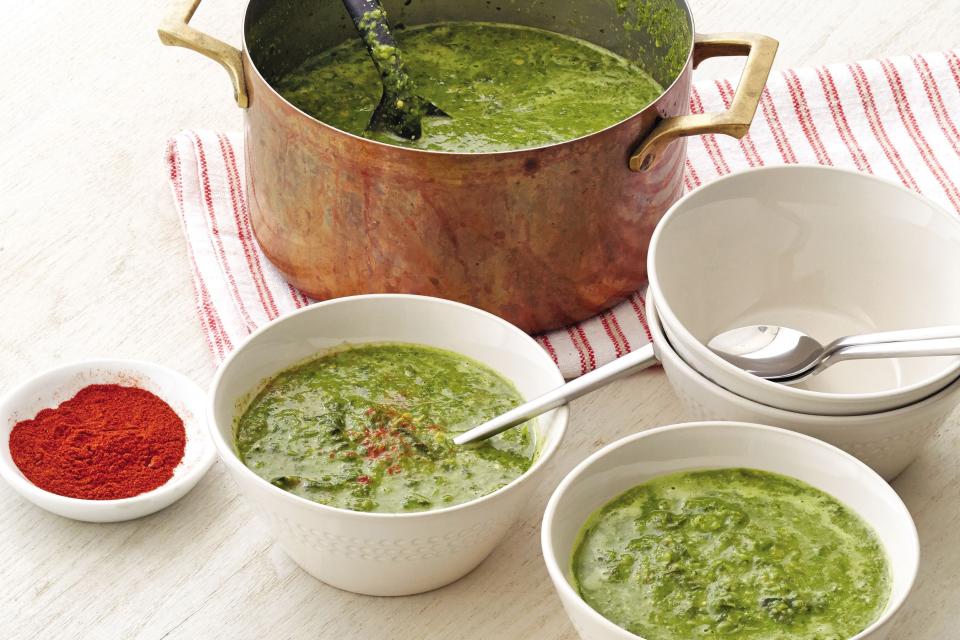 Mixed Leafy Green Soup "Caldo Verde" with Chickpeas