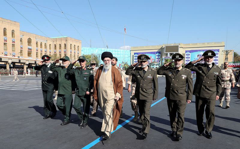 Iran's Supreme Leader Ayatollah Ali Khamenei reviews armed forces during a graduation ceremony, in Tehran