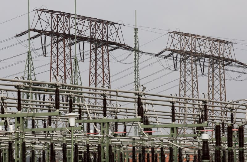 FILE PHOTO: Voltage wire is pictured at transformer substation hosted by 50Hertz Transmission Company in Neuenhagen