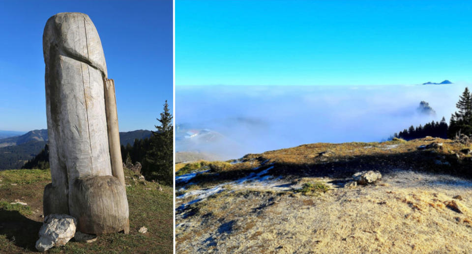 The phallic statue and the mountain it appeared on years ago.