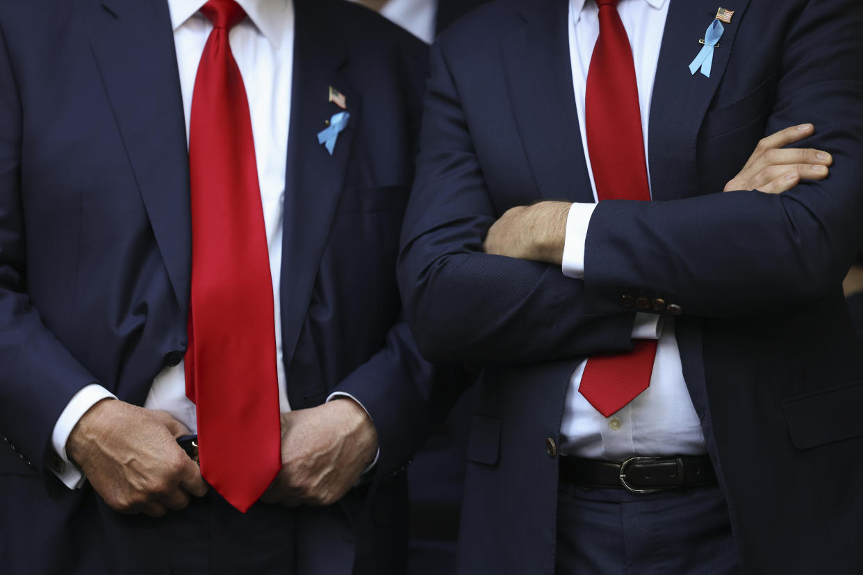 Republican presidential nominee Donald Trump, left, and Republican vice presidential nominee Sen. JD Vance at the 9/11 Memorial ceremony. 