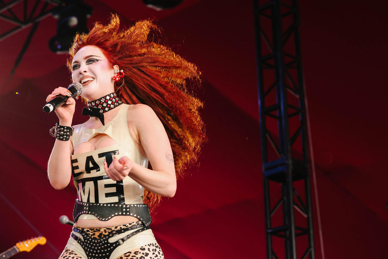 Chappell Roan performs during the first day at the Coachella Valley Music and Arts Festival on April 12, 2024. (Dania Maxwell / Los Angeles Times via Getty Images)