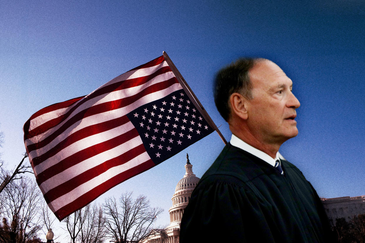 Samuel Alito; An upside down American flag Photo illustration by Salon/Getty Images