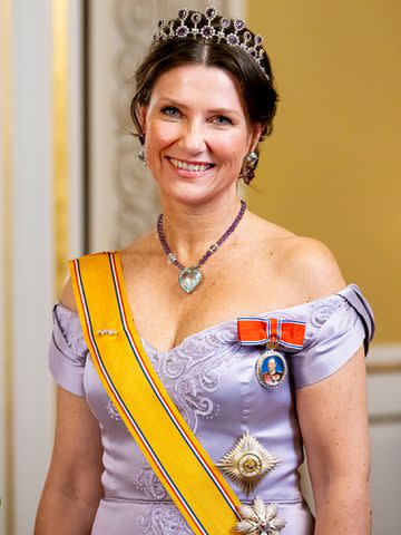 Patrick van Katwijk/WireImage Princess Martha Louise at a state banquet in 2021.