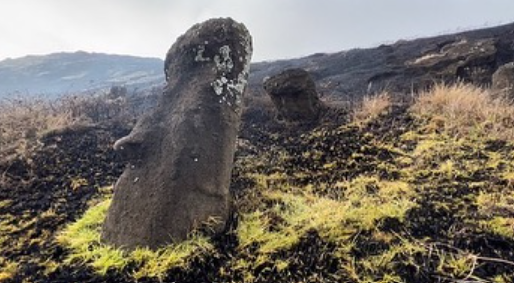 A forest fire caused by the nearby Rano Raraku volcano, started Oct. 3 and swept through 247 acres of the Rapa Nui National Park, which covers about 40 percent of the island and charred some of Easter Island's towering iconic carved stone figures, Chilean officials reported.