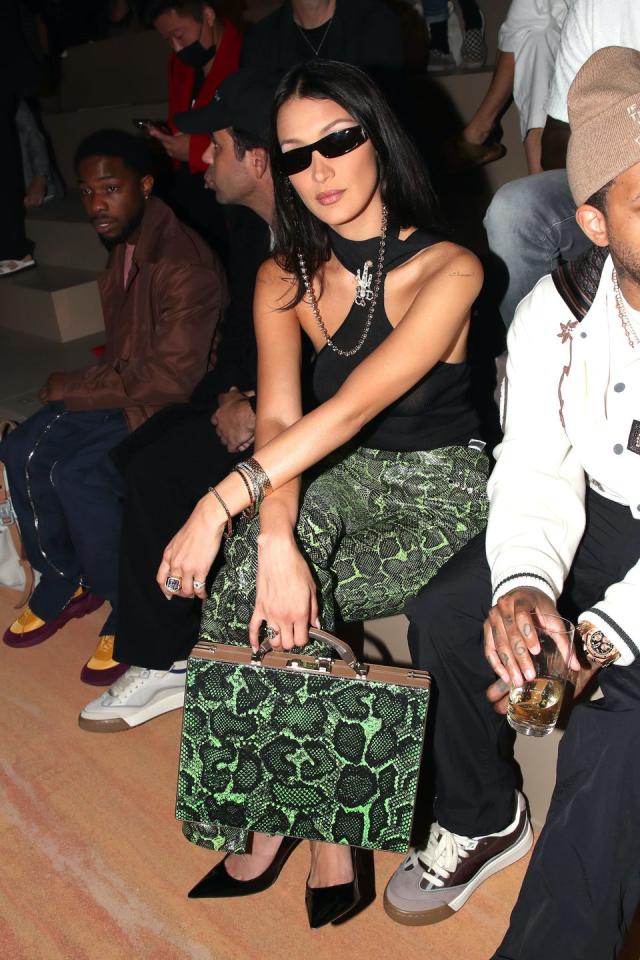 Bella Hadid Sat Front Row At Louis Vuitton In Low Rise Jeans At