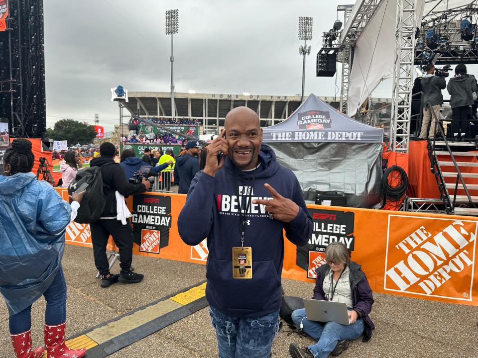 Former Jacksonville Jaguars football player and Jackson State Hall of Famer Jimmy Smith attends 'College GameDay' ahead of the Tigers' game against Southern on Saturday, Oct. 29, 2022.