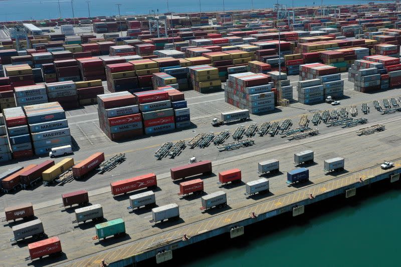 FILE PHOTO: Containers are seen on a shipping dock in the Port of Los Angeles