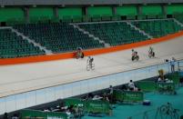 Cycling - 2016 Rio Olympics Test Event - Olympic Velodrome - Rio de Janeiro, Brazil - 26/6/2016 - Riders warm up during media visit. REUTERS/Sergio Moraes