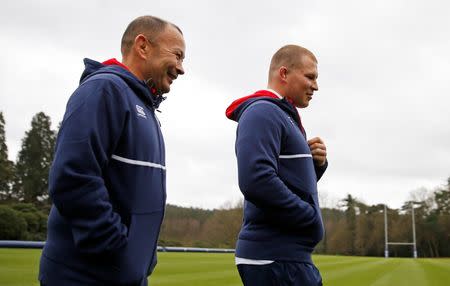 Rugby Union - England - Eddie Jones Press Conference - Pennyhill Park - 25/1/16 England Head Coach Eddie Jones and new captain Dylan Hartley Action Images via Reuters / Andrew Boyers