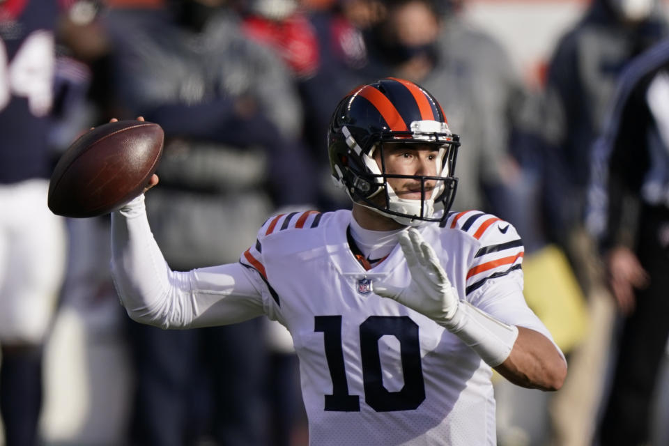 Chicago Bears quarterback Mitchell Trubisky (10) had a good game in a win over the Texans. (AP Photo/Nam Y. Huh)