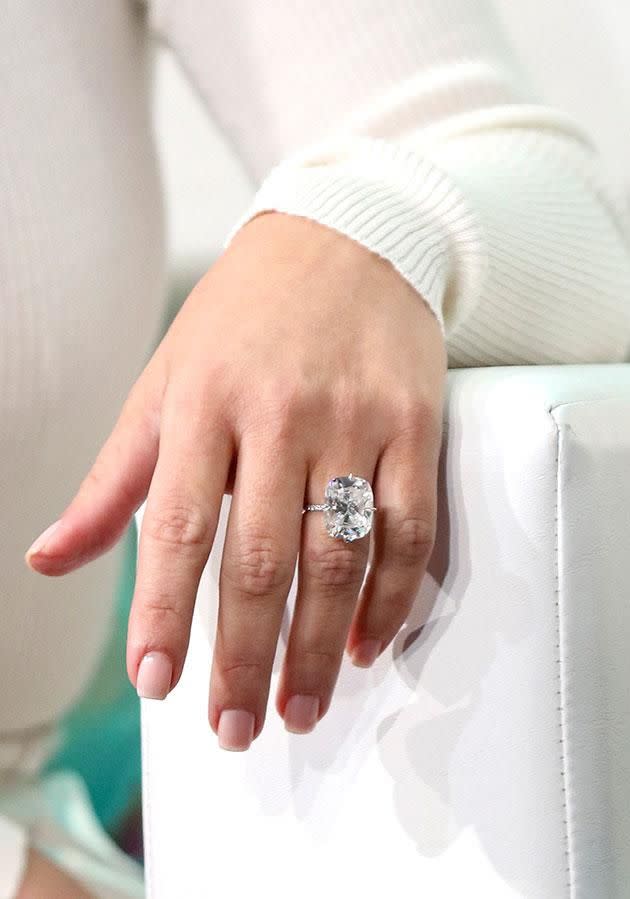 Kim's engagement ring is slightly different to the ring she wore on the VMAs red carpet.