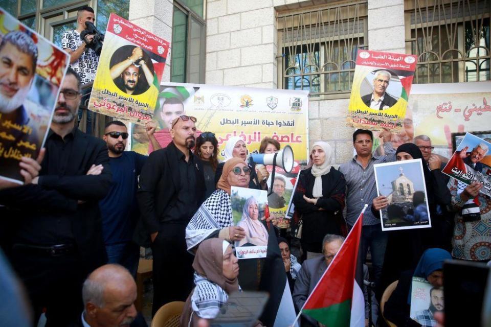 Manifestación de apoyo a palestinos presos en cárceles israelíes.