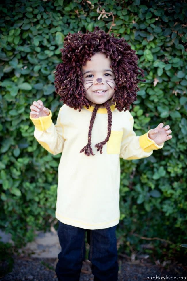 <p>All this toddler costume takes is some yarn, eyeliner, and a few deep roars for your kid to suddenly <a rel="nofollow noopener" href="https://www.redbookmag.com/life/mom-kids/g21575359/best-animated-movies/" target="_blank" data-ylk="slk:feel like Simba;elm:context_link;itc:0;sec:content-canvas" class="link ">feel like Simba</a>. </p><p><strong>Get the tutorial at <a rel="nofollow noopener" href="https://www.anightowlblog.com/easy-lion-halloween-costume/" target="_blank" data-ylk="slk:A Night Owl Blog;elm:context_link;itc:0;sec:content-canvas" class="link ">A Night Owl Blog</a>.</strong></p>