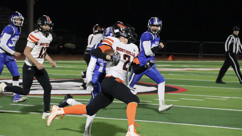 Robert Morrison of Monticello, shown here in last year’s 1A eight-player state championship game at Southern Utah, is one of three offensive returning starters for the top-ranked Buckaroos this season.