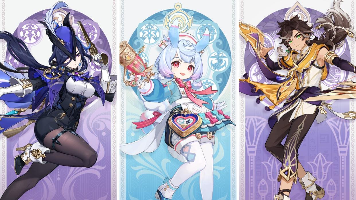 Genshin Impact has revealed that Clorinde, Sigewinne, and Sethos will be the three new characters being added to the game alongside version 4.7 in June. (Photos: HoYoverse)