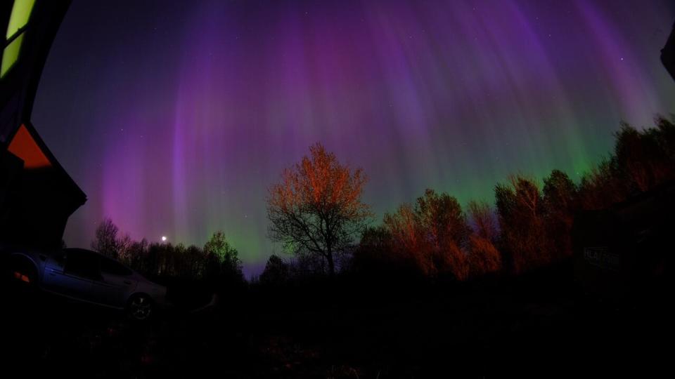 A view of the northern lights in Sudbury, Ont., in May 2024.