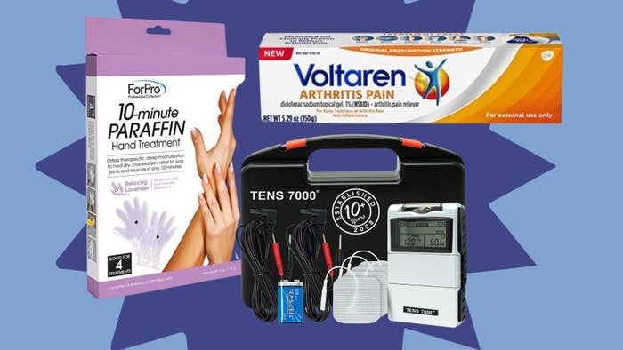 An at-home paraffin wax treatment, Voltaren arthritis gel and a digital TENS unit. 