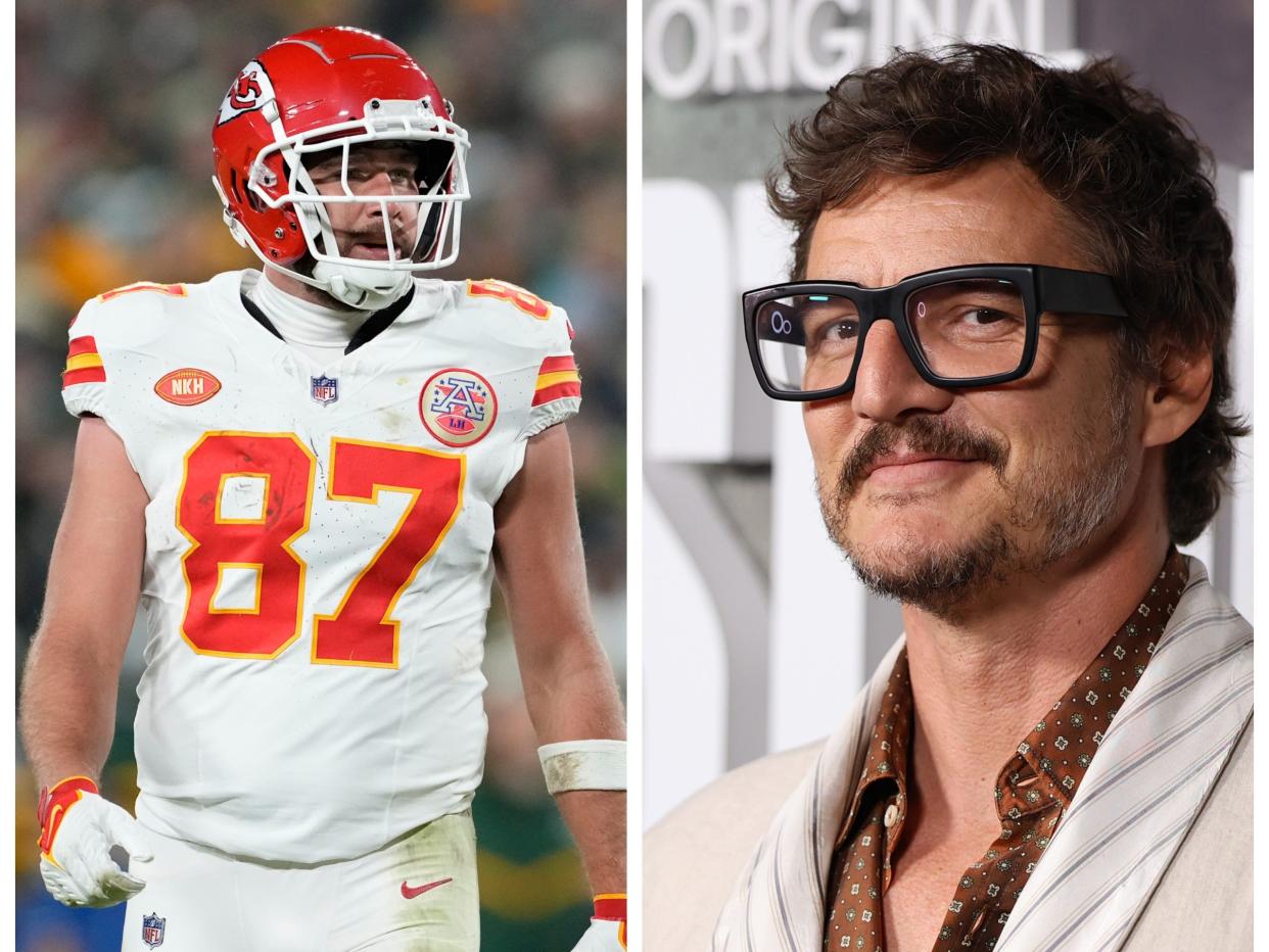 A photo of Travis Kelce (left) and Pedro Pascal