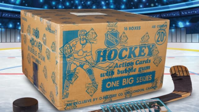 Sealed box containing packs of 1979-80 O-Pee-Chee hockey cards.