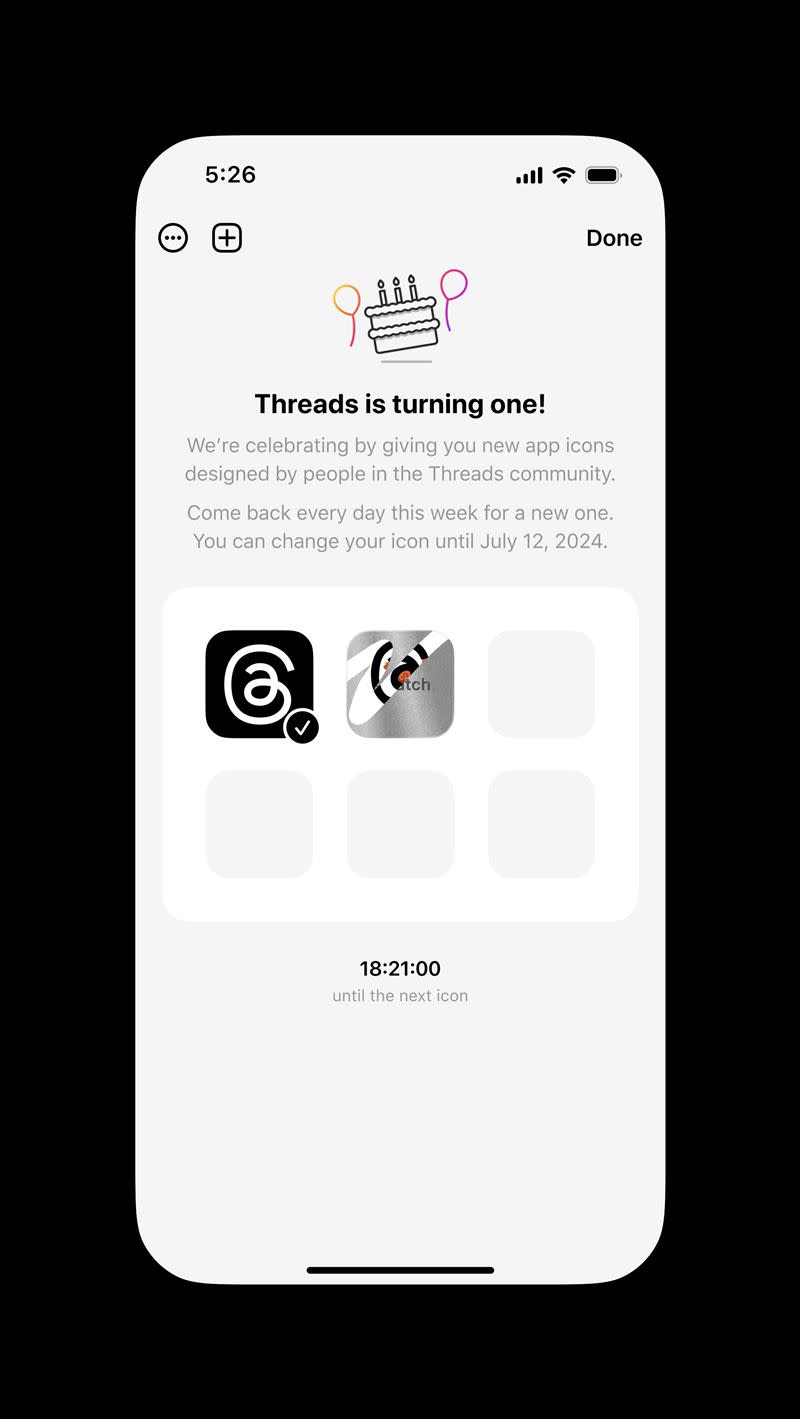 Threads誕生一週年！驚喜彩蛋刮出期間限定App圖示。（圖／Meta提供）