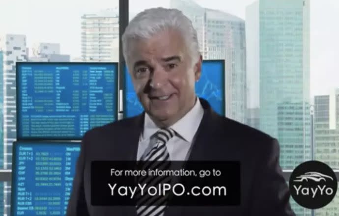 Actor John O'Hurley appears in an ad for YayYo, a ride-sharing app that promises to compare the prices of different ride-sharing companies (that aren't Uber or Lyft). (Photo: YayYo/ispottv)