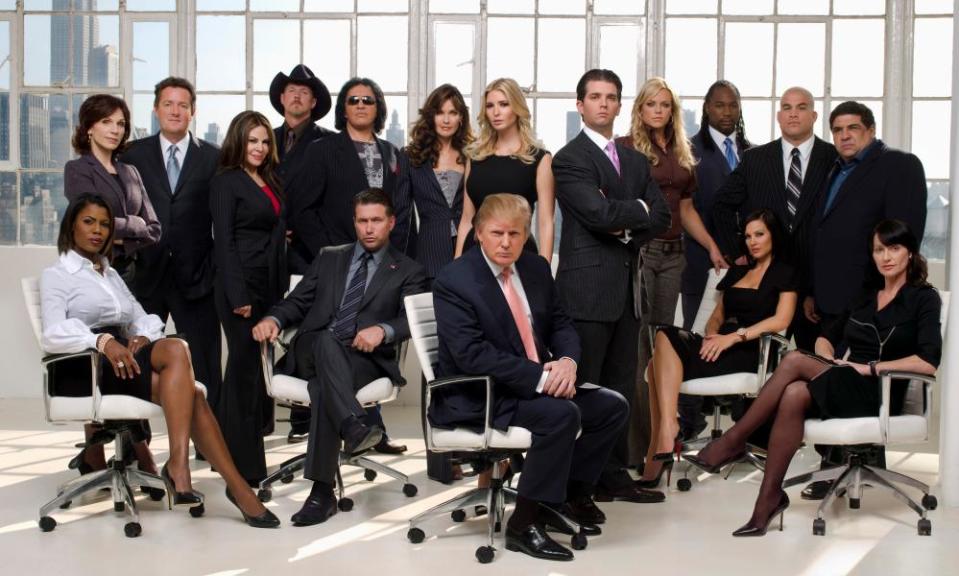 Trump with the cast of the first season of The Celebrity Apprentice, broadcast in 2008.