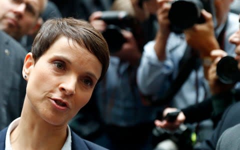 Frauke Petry speaks as she leaves a news conference in Berlin - Credit: REUTERS/Fabrizio Bensch