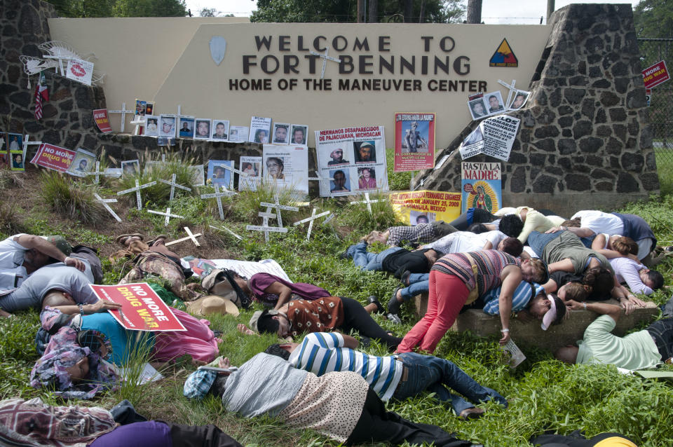 The School of the Americas in Ft. Benning, Georgia, trained soldiers and generals responsible for massacres and torture of tens of thousands of Latin Americans, <a href="http://www.aljazeera.com/programmes/insidestoryamericas/2012/09/201292081054585410.html">according to Al Jazeera</a>. 