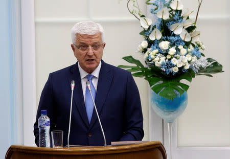 Montenegro's Prime Minister Dusko Markovic addresses the parliament during a discussion on NATO membership agreement in Cetinje, Montenegro, April 28, 2017 REUTERS/Stevo Vasiljevic