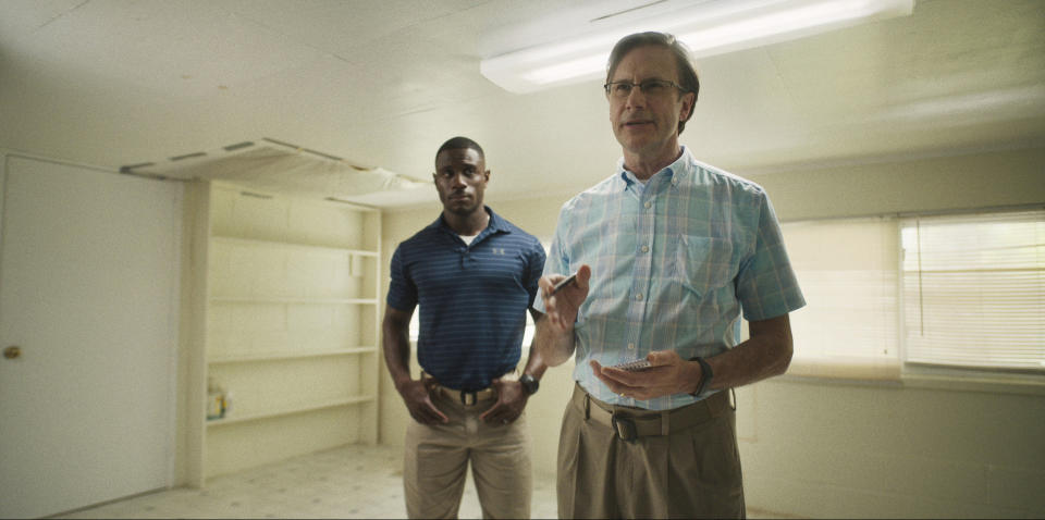 This image released by HBO shows Marchant Davis, left, and Josh Hamilton in a scene from "Reality." (HBO Max via AP)